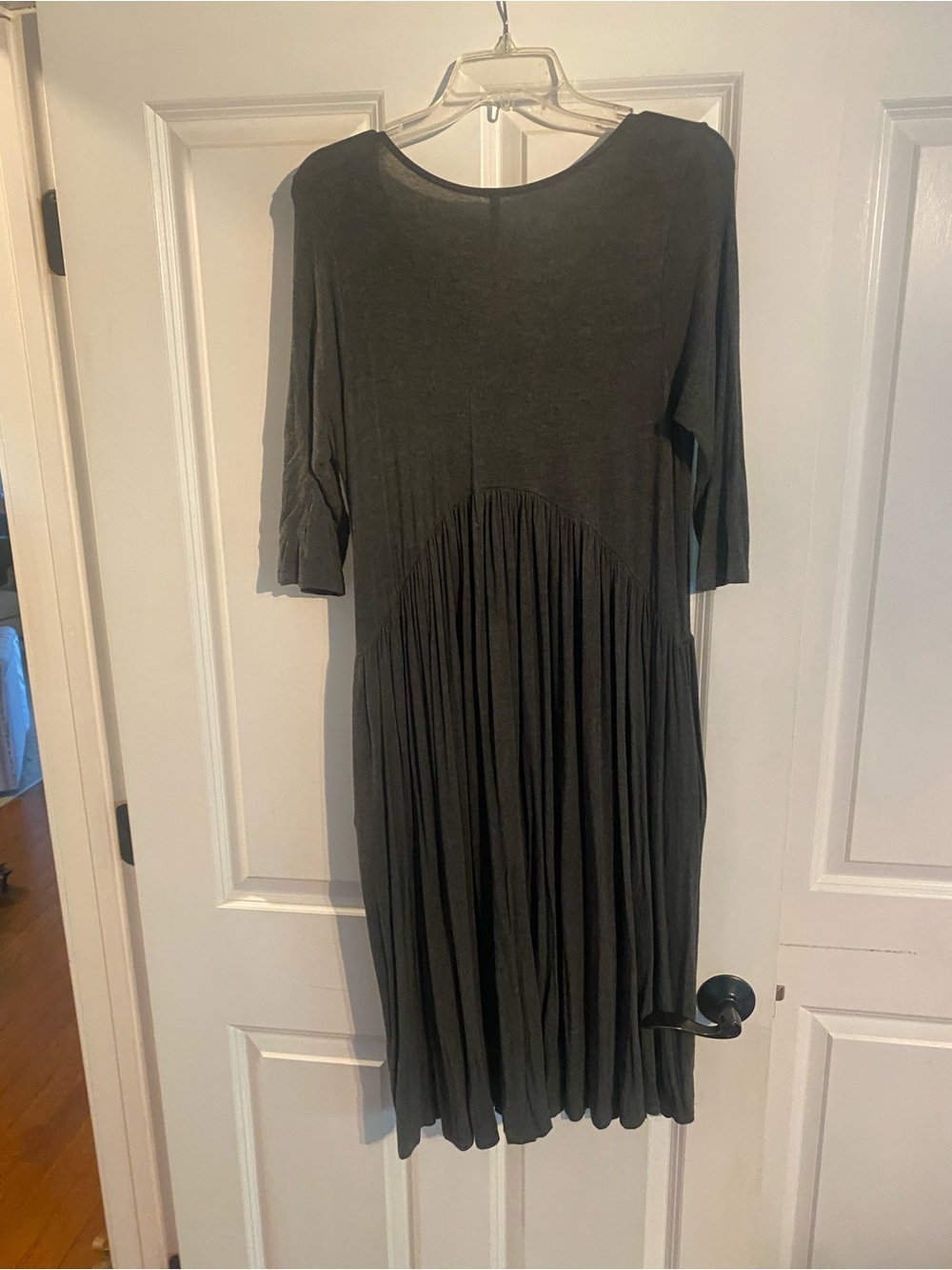 Bellamie Black Pleated Midi Dress with Three-Quarter Sleeves